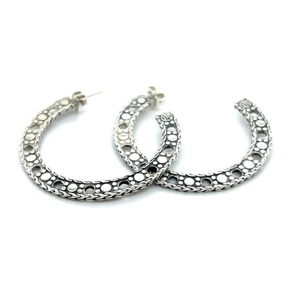 John Hardy Estate Dot Flat Hoop Earrings 1.95" Sterling Silver JH58 - Picture 7 of 7